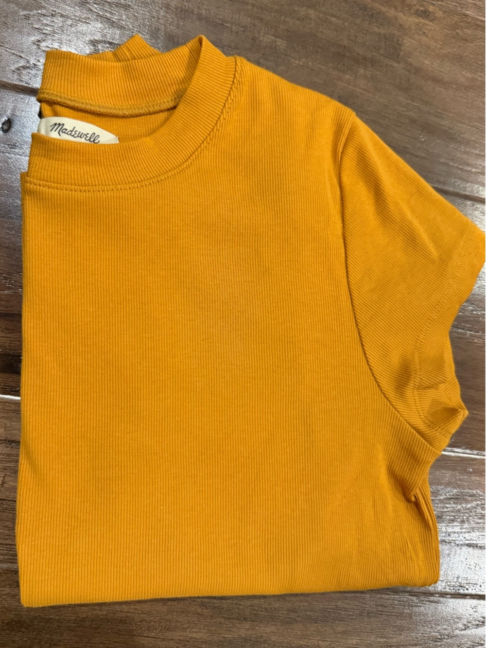 Madewell Women’s Spring Soft Ribbed “Baby” Tee in Mustard Yellow